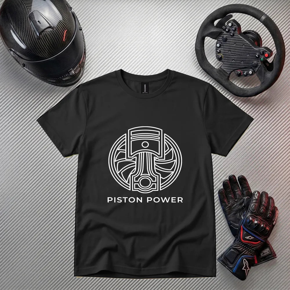 Piston Power White Funny Gaming T-Shirt | Gamer Apparel