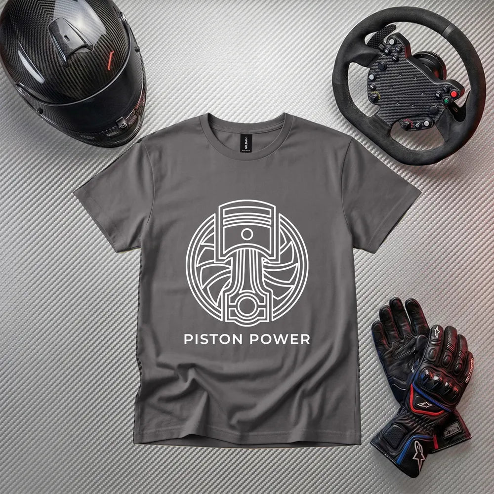 Piston Power White Funny Gaming T-Shirt | Gamer Apparel