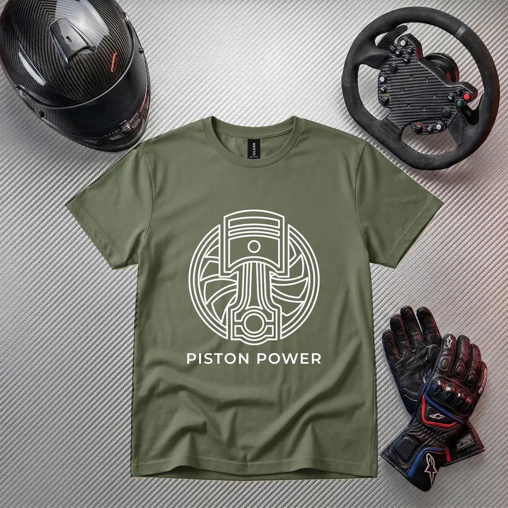 Piston Power White Funny Gaming T-Shirt | Gamer Apparel