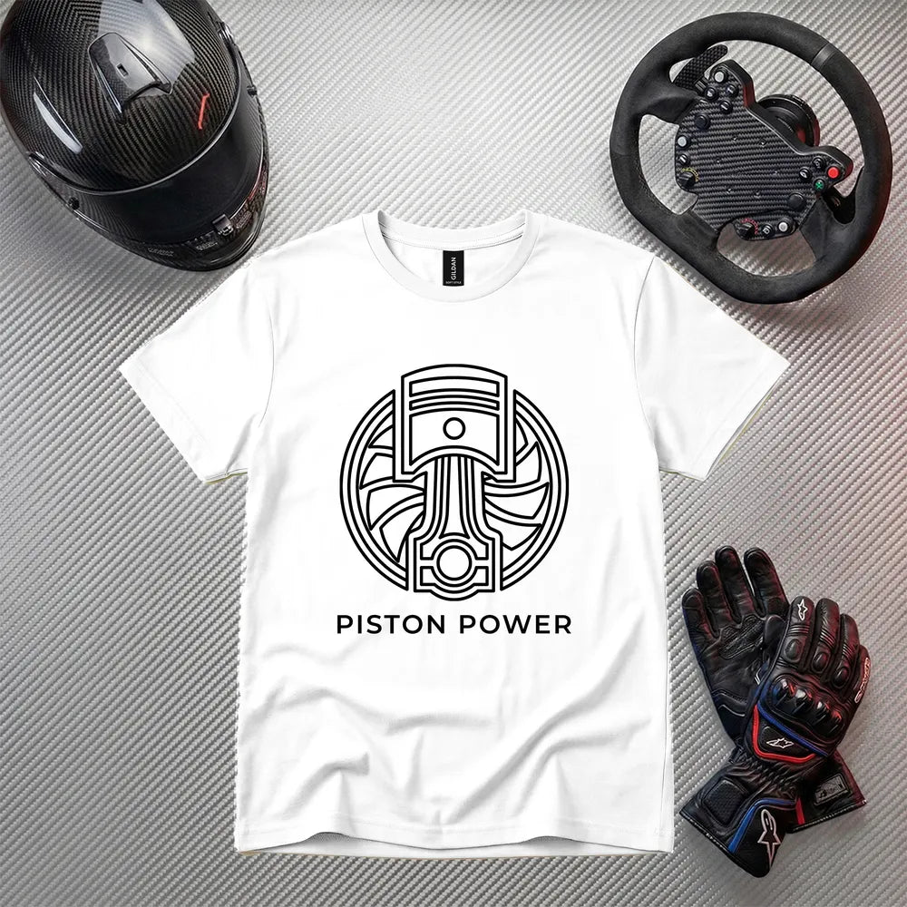 Piston Power White Funny Gaming T-Shirt | Gamer Apparel